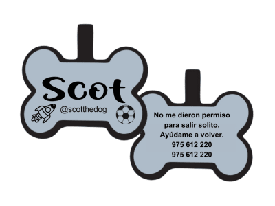 PLACA DE IDENTIFICACIÓN HUESO - NAVE ESPACIAL Y PELOTA