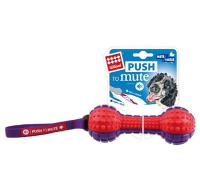 GIGWI Dumbbell 'Push To Mute' solid red/purple