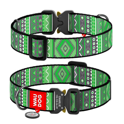 WAUDOG COLLAR ETHNO GREEN - HEBILLA FASTEX METAL - PLACA QR