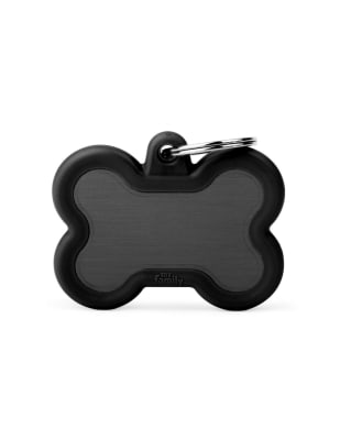 MY FAMILY PLACA HUESITO ALUMINIO NEGRO MATE CON PROTECTOR DE GOMA