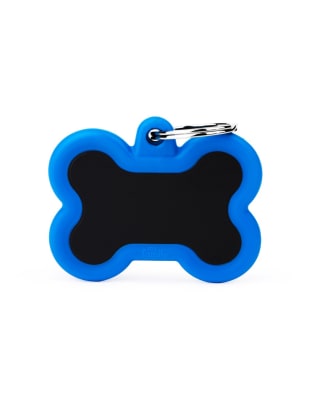 MY FAMILY PLACA HUESITO ALUMINIO NEGRO CON PROTECTOR DE GOMA AZUL