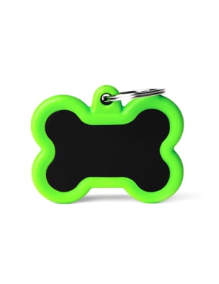 MY FAMILY PLACA HUESITO ALUMINIO NEGRO CON PROTECTOR DE GOMA VERDE