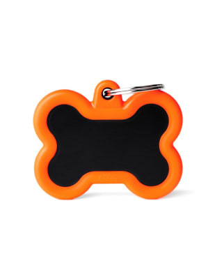 MY FAMILY PLACA HUESITO ALUMINIO NEGRO CON PROTECTOR DE GOMA NARANJA