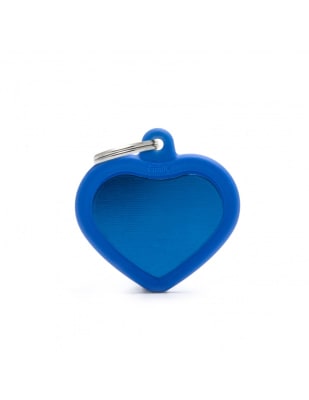 MY FAMILY PLACA CORAZON ALUMINIO AZUL MATE CON PROTECTOR DE GOMA