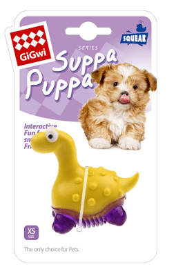 GIGWI SUPPA PUPPA DINOSAURIO - MORDEDOR (AMARILLO/MORADO)
