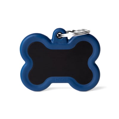 MY FAMILY PLACA HUESITO ALUMINIO NEGRO CON PROTECTOR DE GOMA AZUL OSCURO