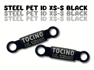 STEEL PET ID - PLACA DE IDENTIFICACION XS-S FULL BLACK