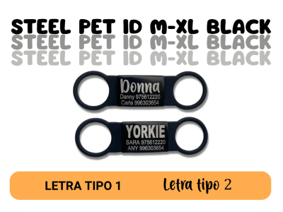 STEEL PET ID - PLACA DE IDENTIFICACION M-XL FULL BLACK