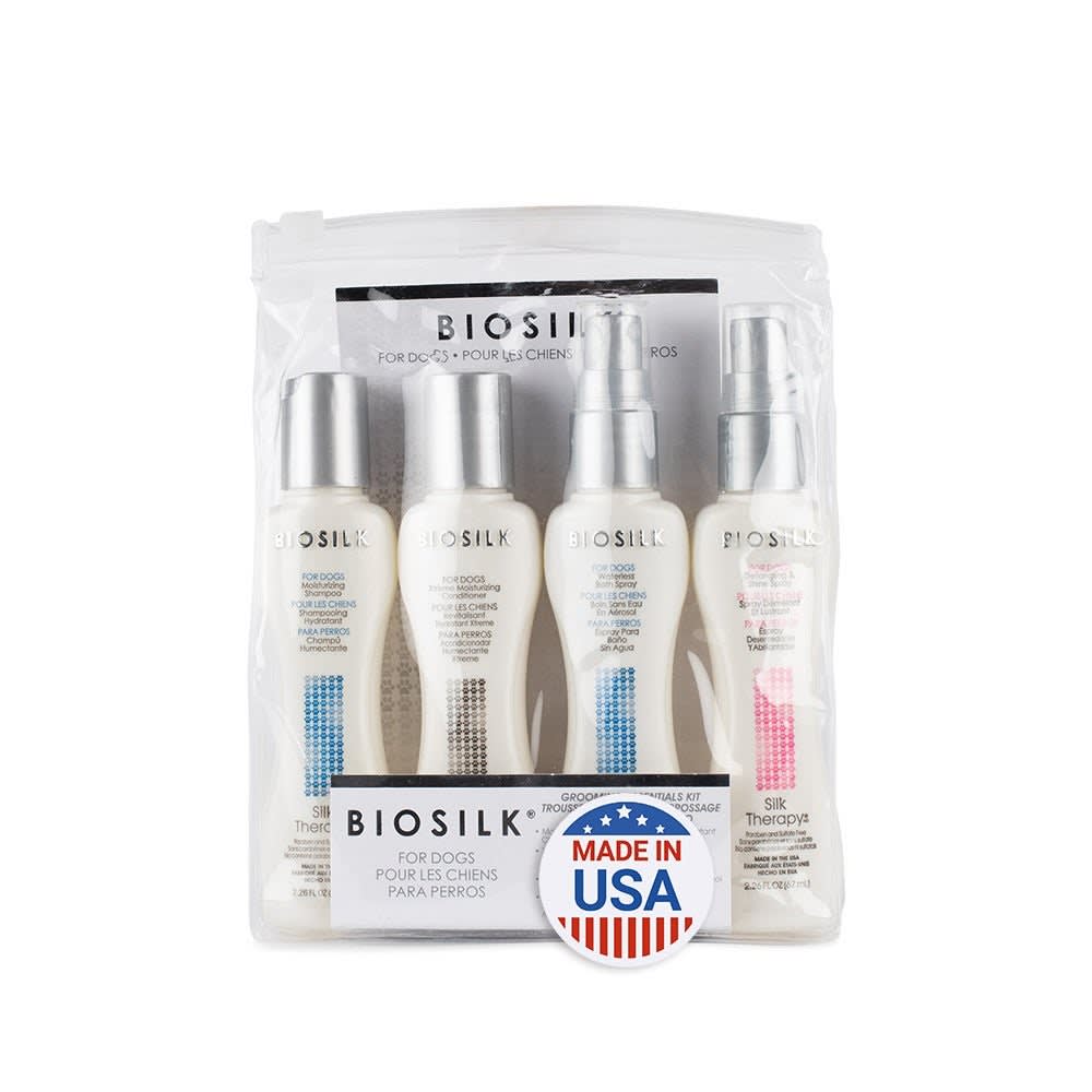 Biosilk Kit Grooming Essentials: Shampoo + Acondicionador + Shampoo Sin Agua En Spray + Desenredante1