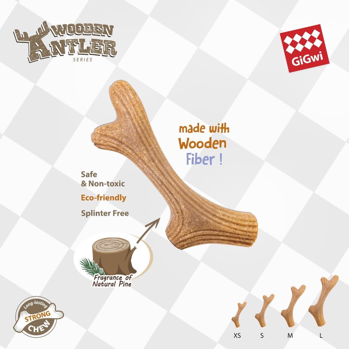 GIGWI DOG CHEW WOODEN ANTLER WITH NATURAL WOOD5