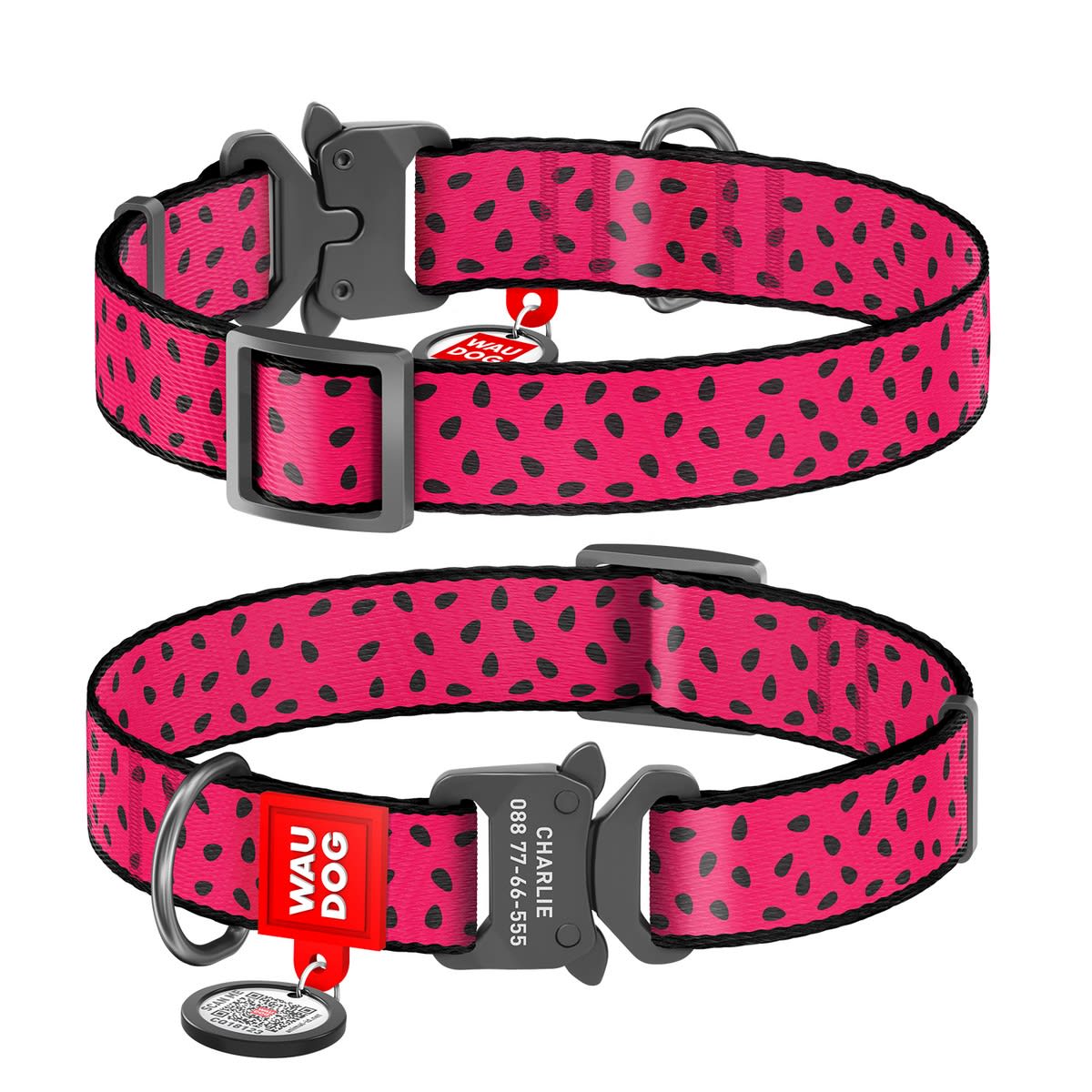 WAUDOG COLLAR WATERMELON - HEBILLA FASTEX METAL - PLACA QR1