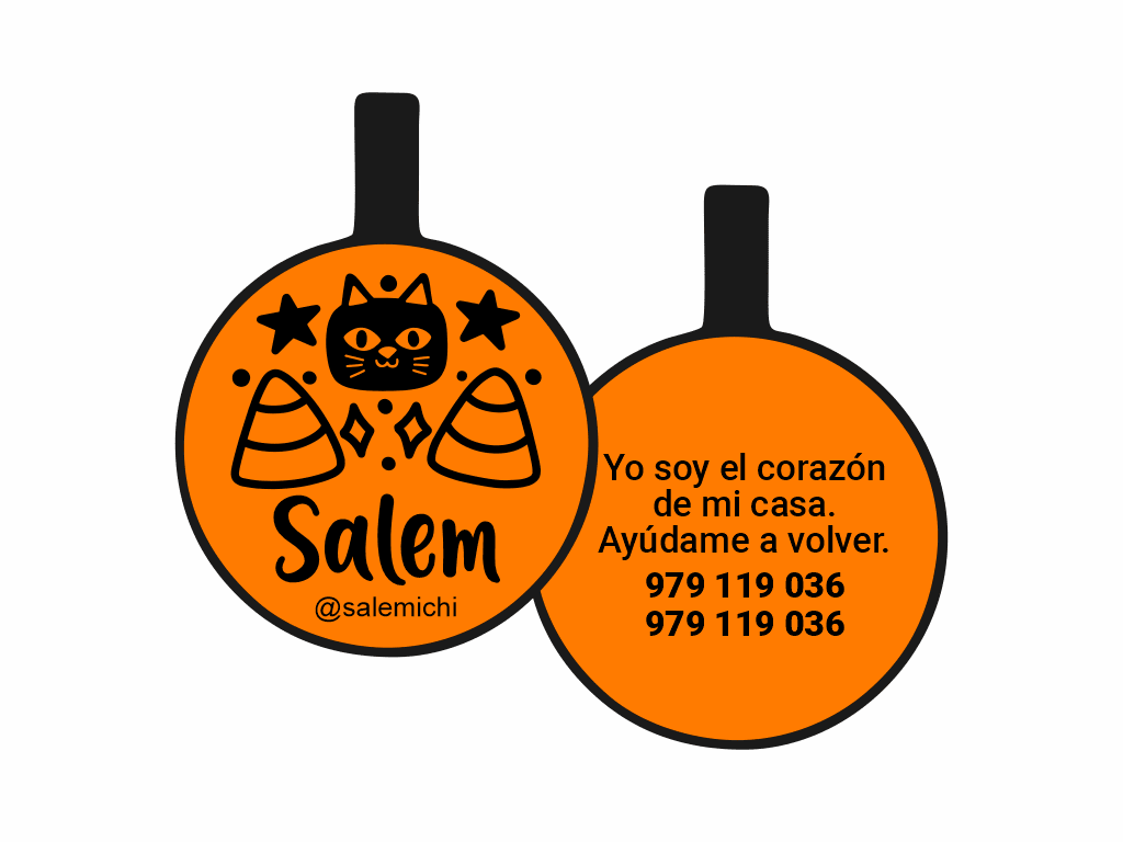 PLACA DE IDENTIFICACIÓN HALLOWEEN CÍRCULO - GATO NEGRO1