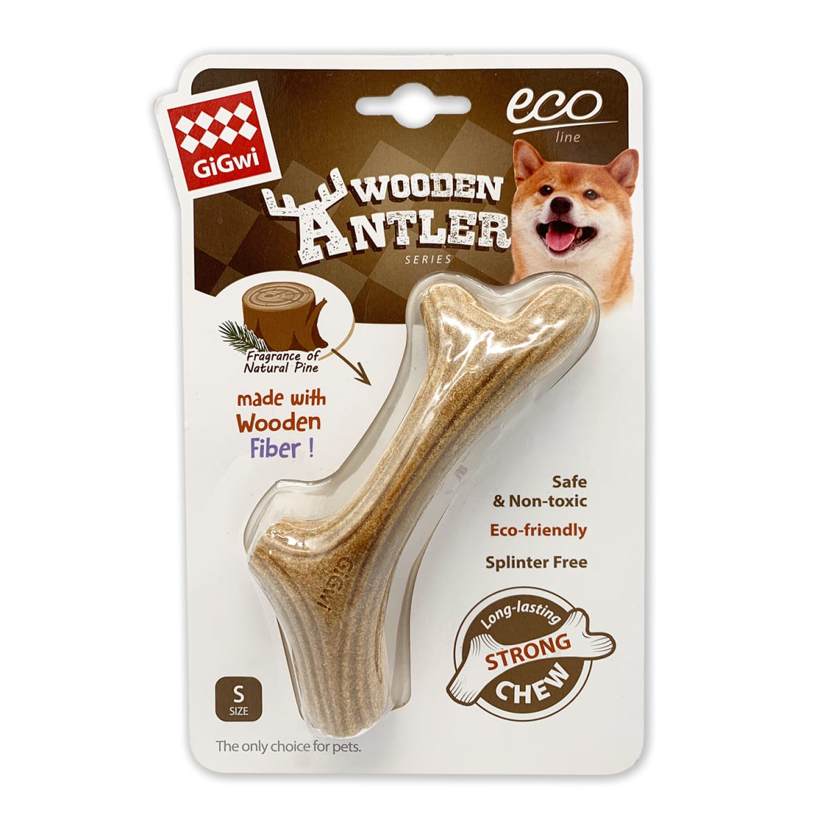 GIGWI DOG CHEW WOODEN ANTLER WITH NATURAL WOOD3