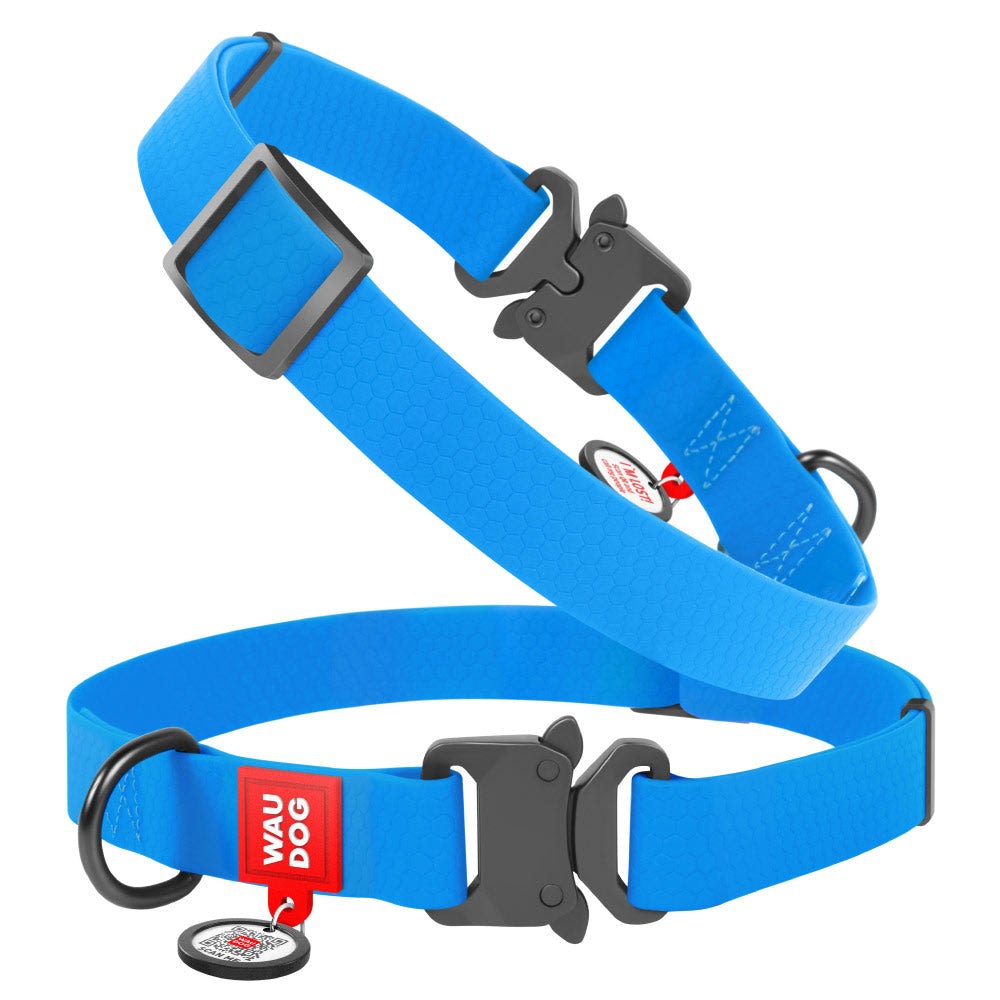 WAUDOG COLLAR WATERPROOF AZUL - HEBILLA FASTEX METAL - PLACA QR3