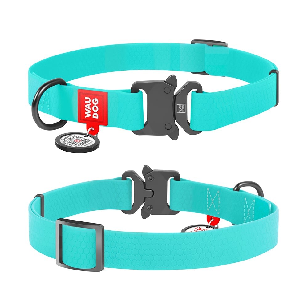 WAUDOG COLLAR WATERPROOF MENTA - BRILLA EN LA OSCURIDAD - HEBILLA FASTEX METAL - PLACA QR1