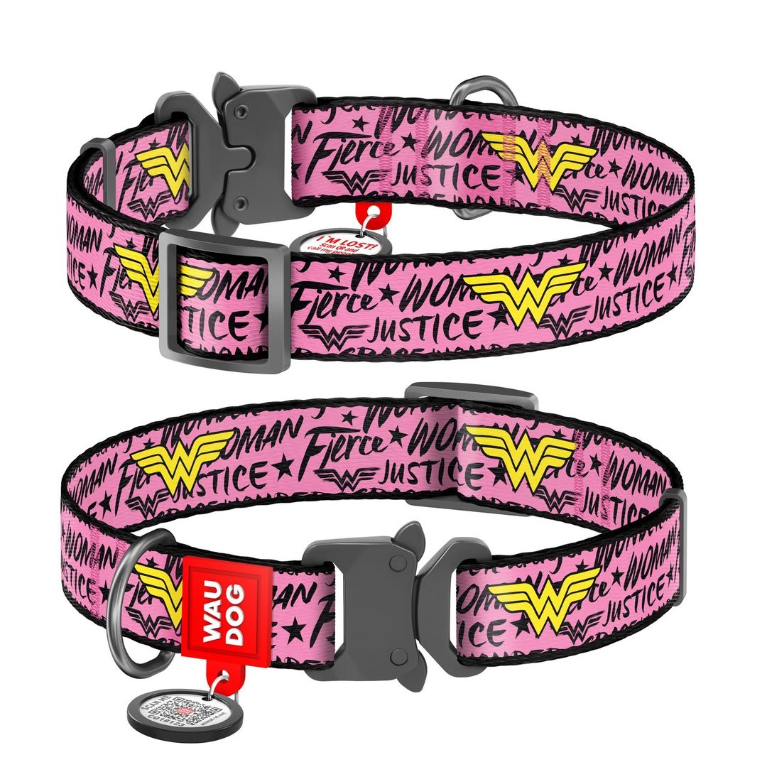 WAUDOG COLLAR WONDER WOMAN - HEBILLA METAL - PLACA QR1