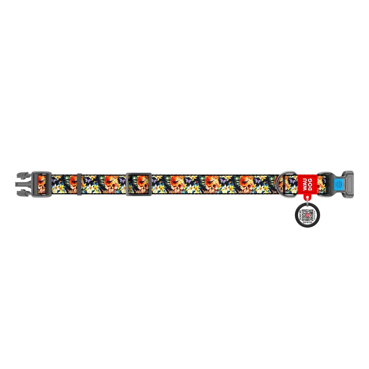 WAUDOG COLLAR GLAMOROUS SKULLS - HEBILLA FASTEX - PLACA QR4