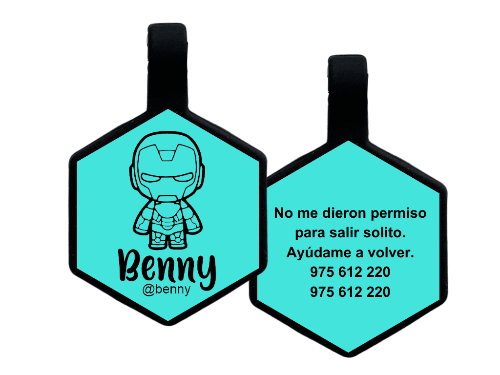 PLACA DE IDENTIFICACIÓN HEXÁGONO - IRON MAN1