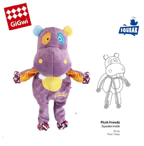 BIG PLUSH FRIENDZ HIPOPÓTAMO GIGWI - Juguete jalador con soga interior + chirriador3