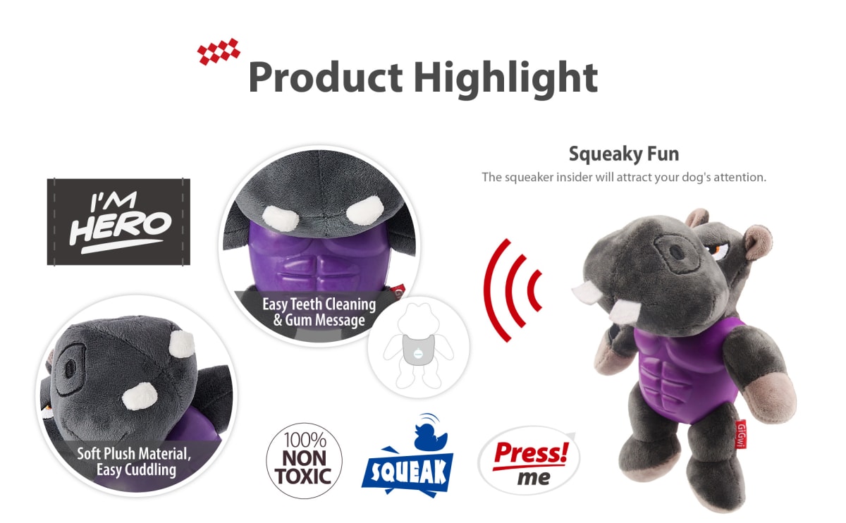 GIGWI I´M HERO HIPOPÓTAMO - Peluche 2 texturas + Chirriador4
