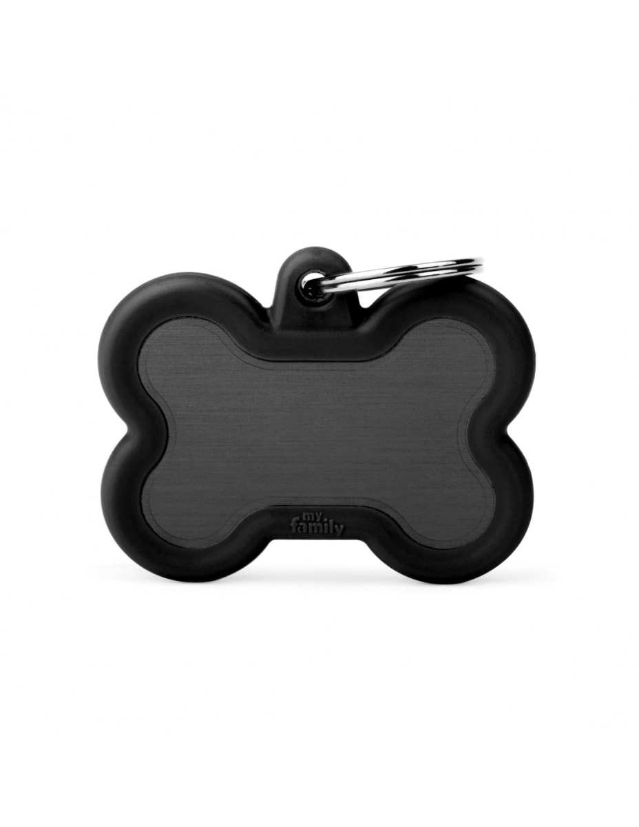 MY FAMILY PLACA HUESITO ALUMINIO NEGRO MATE CON PROTECTOR DE GOMA1