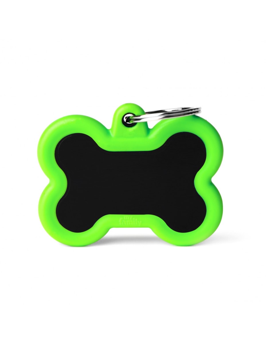 MY FAMILY PLACA HUESITO ALUMINIO NEGRO CON PROTECTOR DE GOMA VERDE1