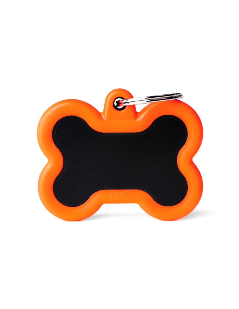 MY FAMILY PLACA HUESITO ALUMINIO NEGRO CON PROTECTOR DE GOMA NARANJA1