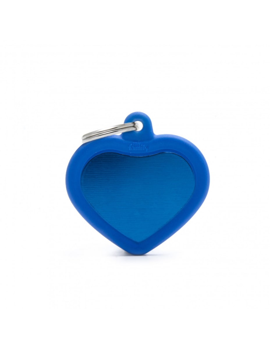 MY FAMILY PLACA CORAZON ALUMINIO AZUL MATE CON PROTECTOR DE GOMA2