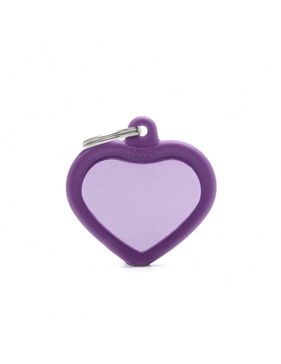 MY FAMILY PLACA CORAZON ALUMINIO VIOLETA MATE CON PROTECTOR DE GOMA2