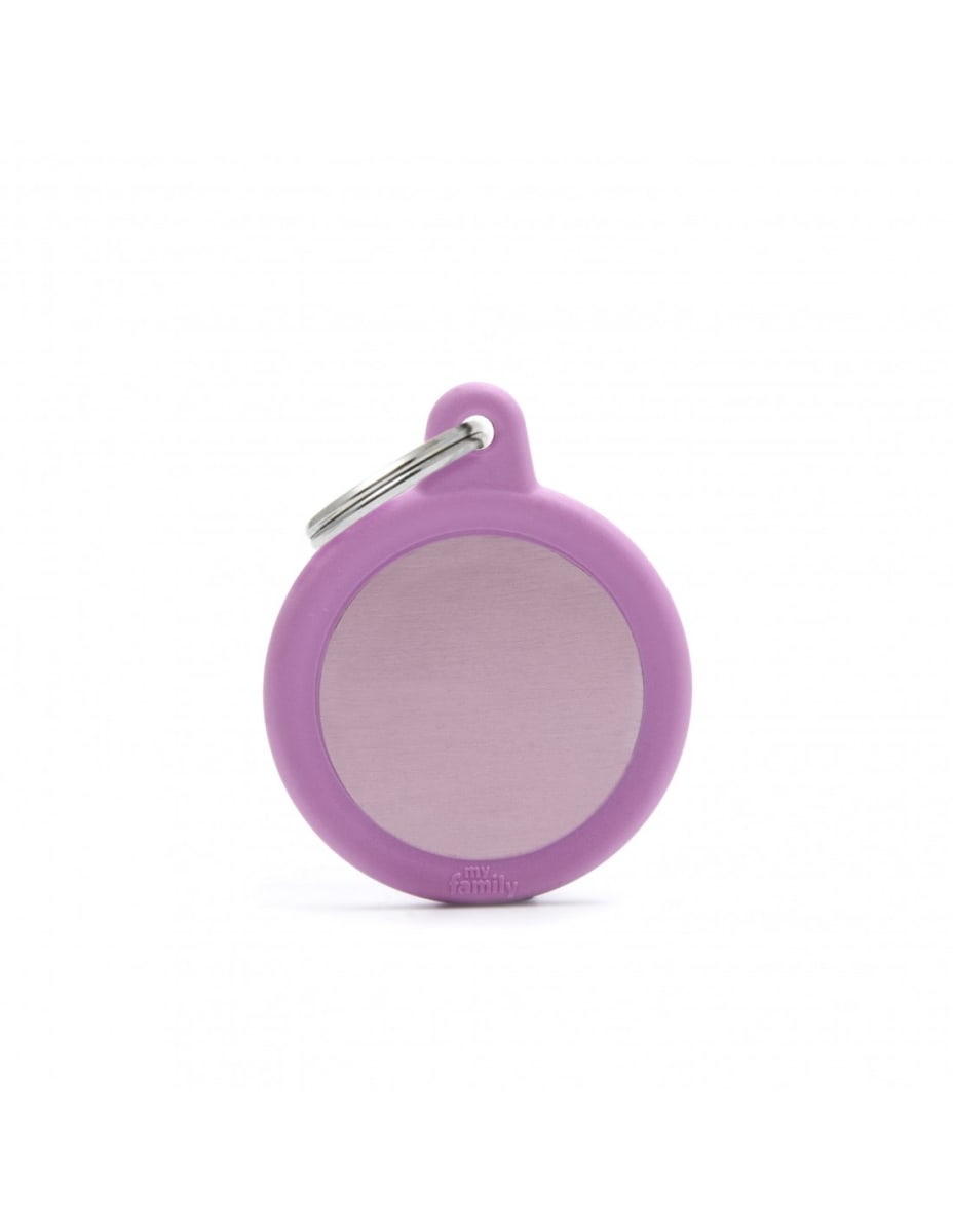 MY FAMILY PLACA CIRCULO ALUMINIO ROSADO MATE CON PROTECTOR DE GOMA2