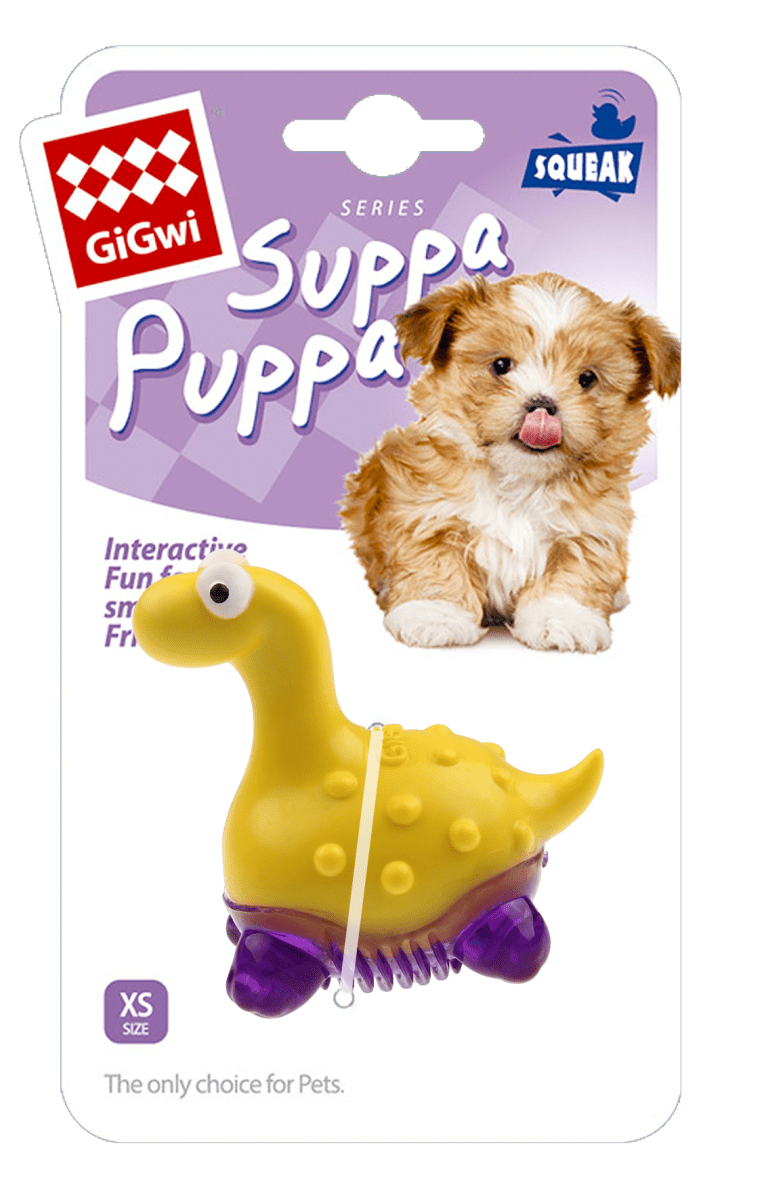 GIGWI SUPPA PUPPA DINOSAURIO - MORDEDOR (AMARILLO/MORADO)1