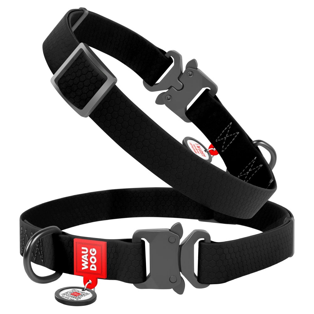 WAUDOG COLLAR WATERPROOF NEGRO - HEBILLA FASTEX METAL - PLACA QR3