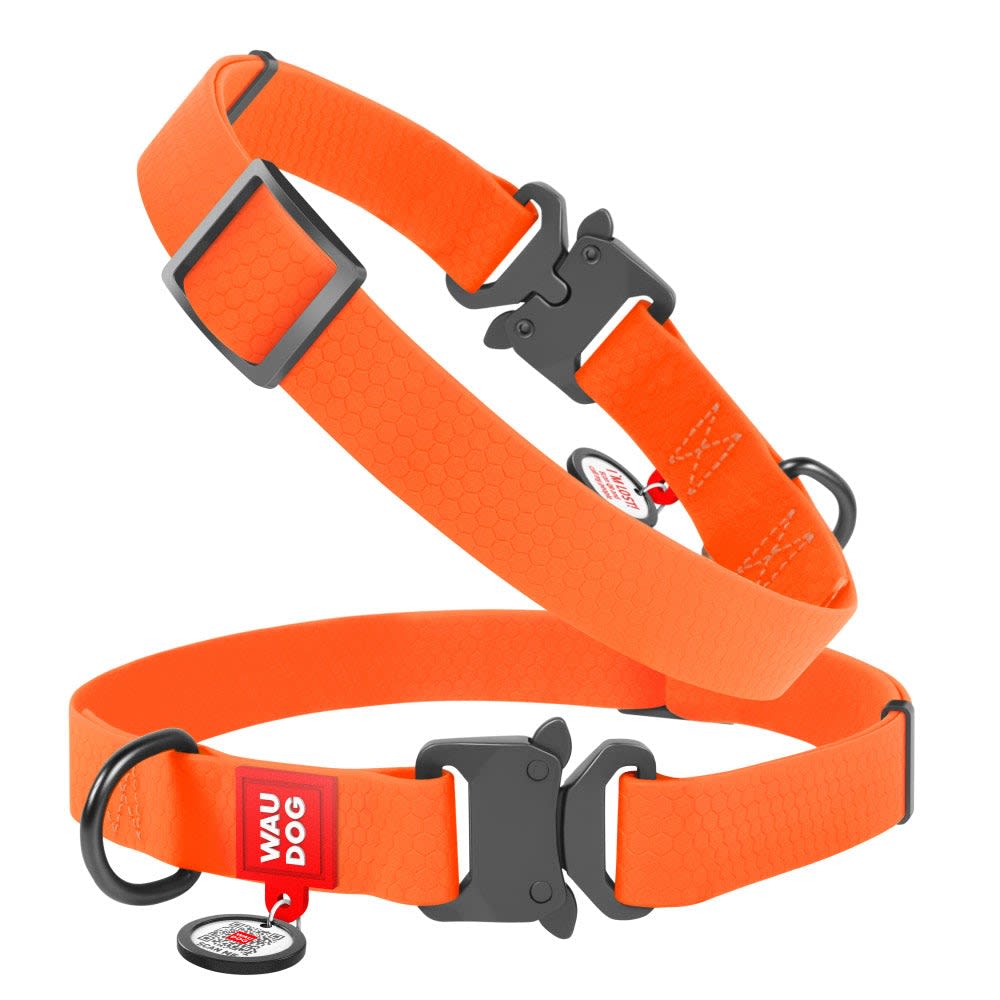 WAUDOG COLLAR WATERPROOF NARANJA - HEBILLA FASTEX METAL - PLACA QR4