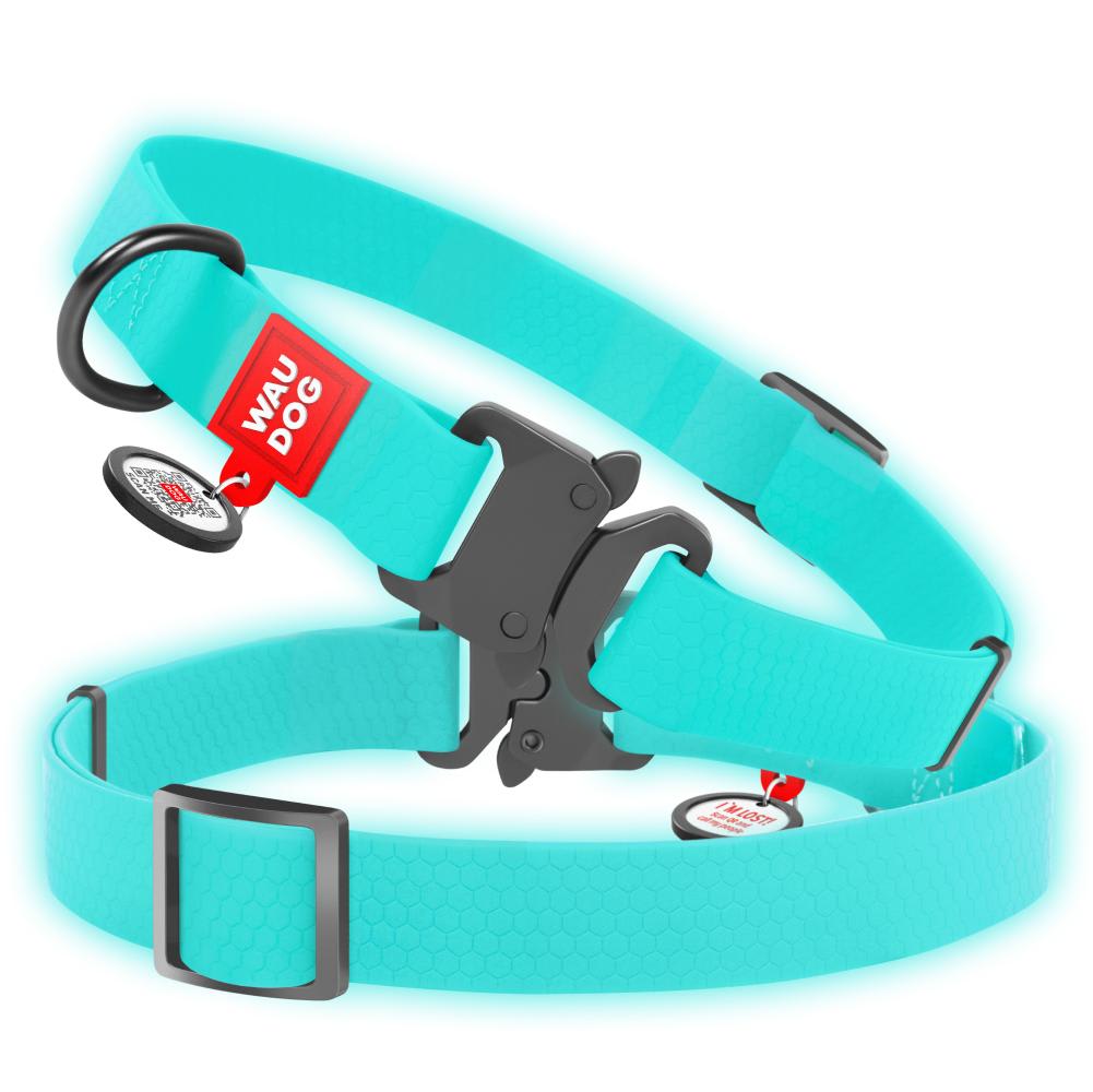 WAUDOG COLLAR WATERPROOF MENTA - BRILLA EN LA OSCURIDAD - HEBILLA FASTEX METAL - PLACA QR3