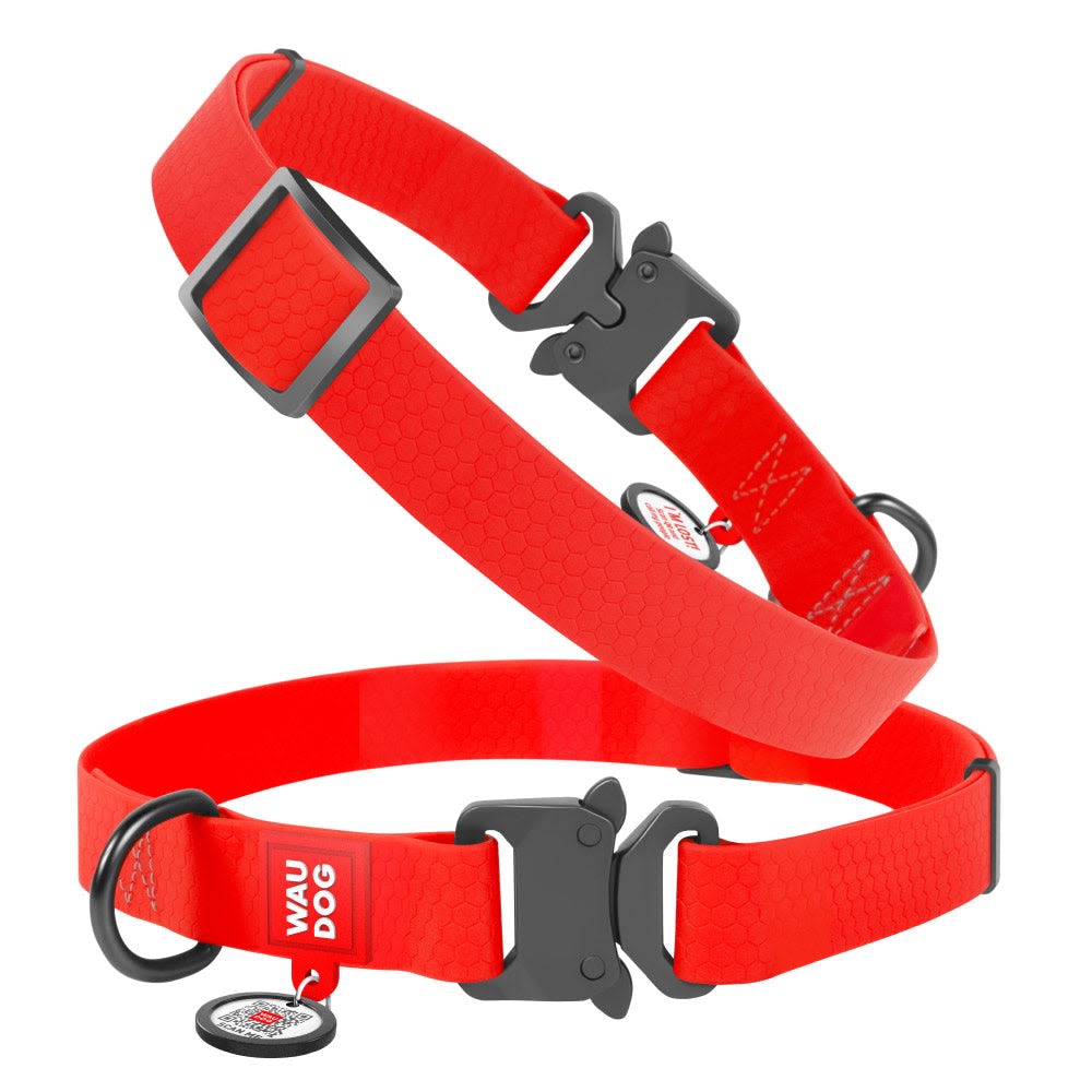 WAUDOG COLLAR WATERPROOF ROJO - HEBILLA FASTEX METAL - PLACA QR3