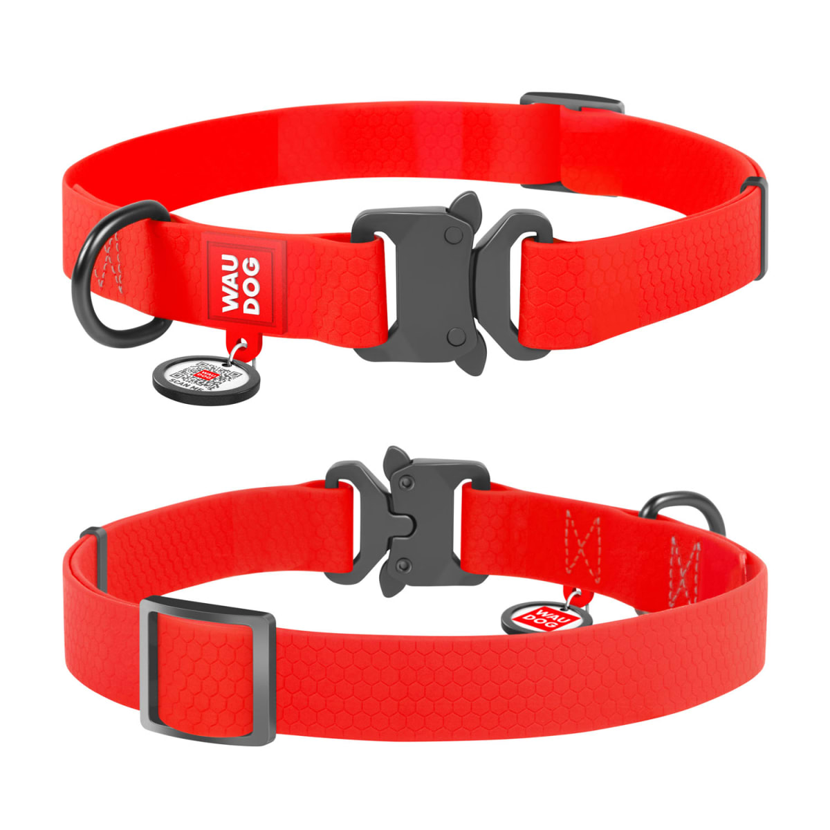 WAUDOG COLLAR WATERPROOF ROJO - HEBILLA FASTEX METAL - PLACA QR1