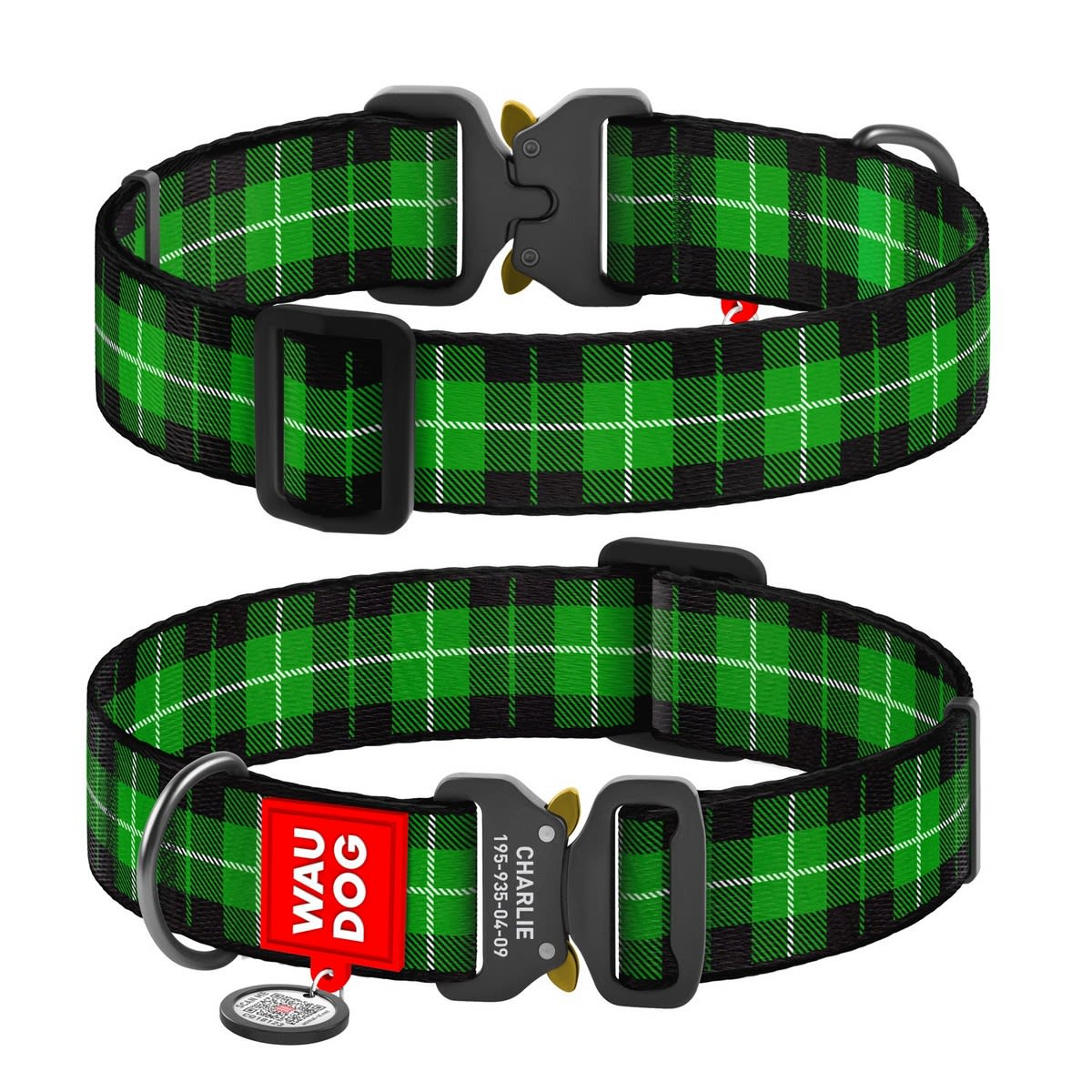 WAUDOG COLLAR TARTAR GREEN - HEBILLA FASTEX METAL - PLACA QR1