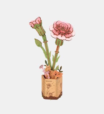 Flor de madera Pink Carnation - Puzzle 3D Madera (124 pcs)
