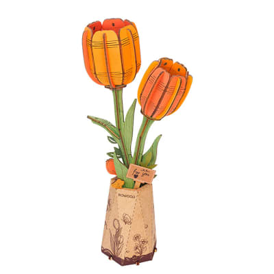 Flor de madera Orange Tulip - Puzzle 3D Madera (76 pcs)