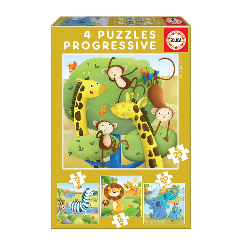 Educa: Puzzle Progresivo Animales Salvajes (4 en 1) - Puzzle 2D1