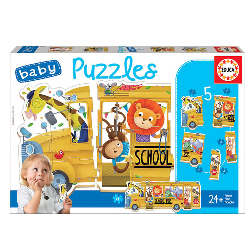 Educa: Puzzle Progresivo 5 en 1, Bus de animalitos - Puzzle 2D1