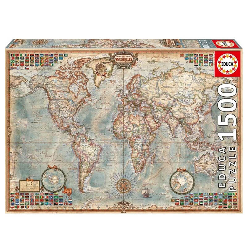 Educa: El mundo, Mapa Político (1500 pcs) - Puzzle 2D1
