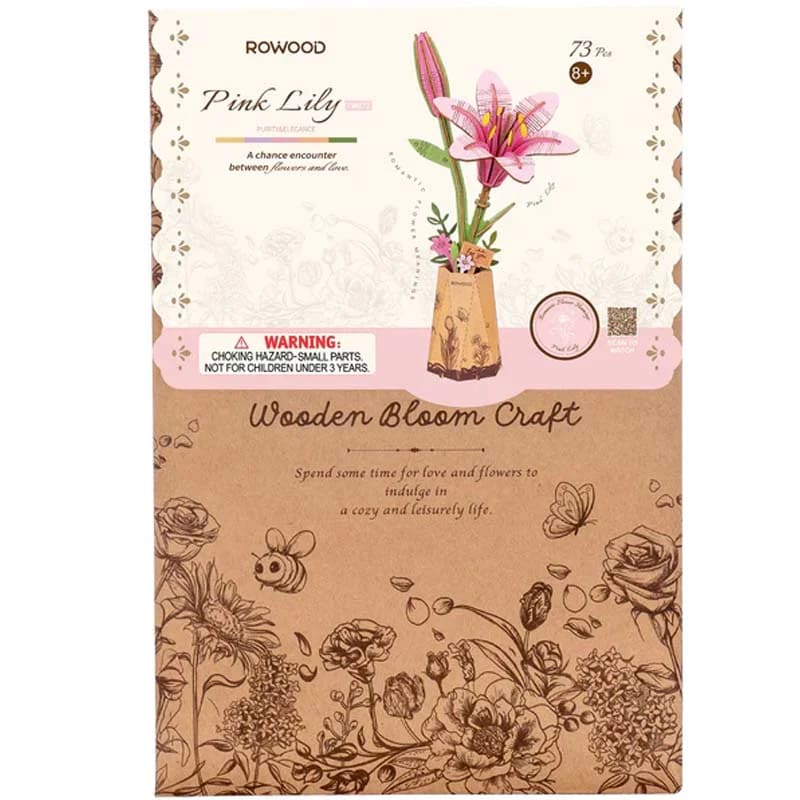 Flor de madera Pink Lily - Puzzle 3D Madera (73 pcs)2