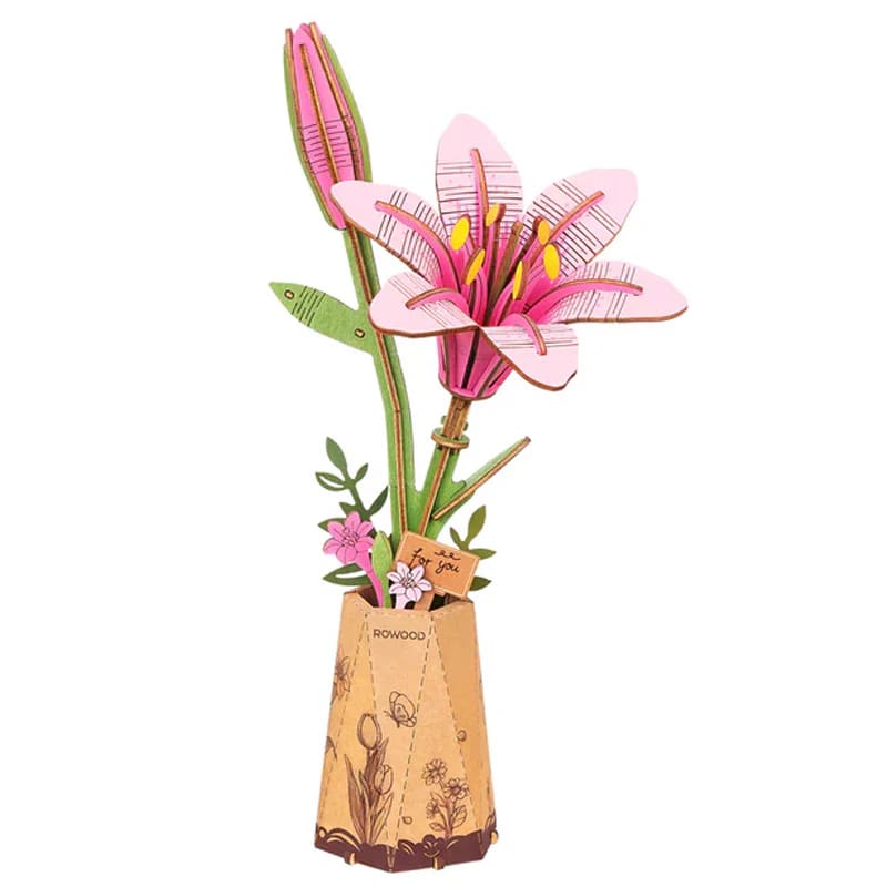 Flor de madera Pink Lily - Puzzle 3D Madera (73 pcs)1