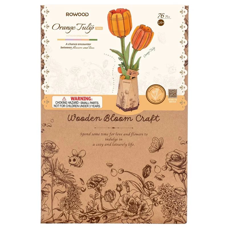 Flor de madera Orange Tulip - Puzzle 3D Madera (76 pcs)2