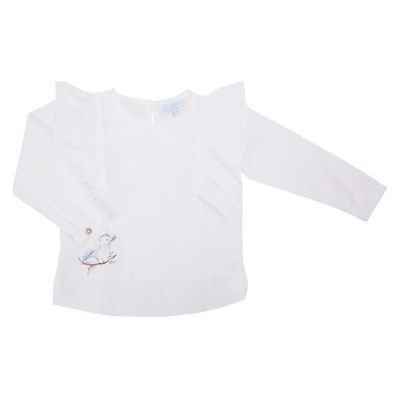 Blusa Niña Blanca con Vuelos y Pajarito