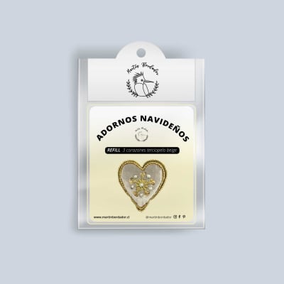 Refill Corazon beige kit adornos terciopelo navidad (3pcs)