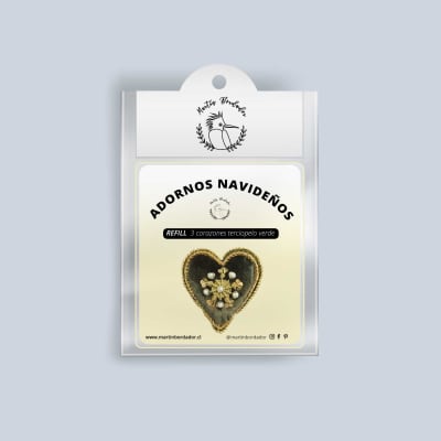 Refill Corazon verde kit adornos terciopelo navidad (3 pcs )