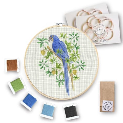 Mini Kit para bordar Guacamayo Azul
