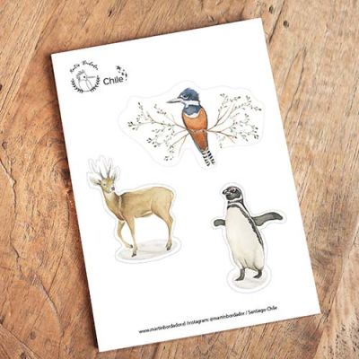 Set Stickers Huemul- Pingüino- Martín Pescador